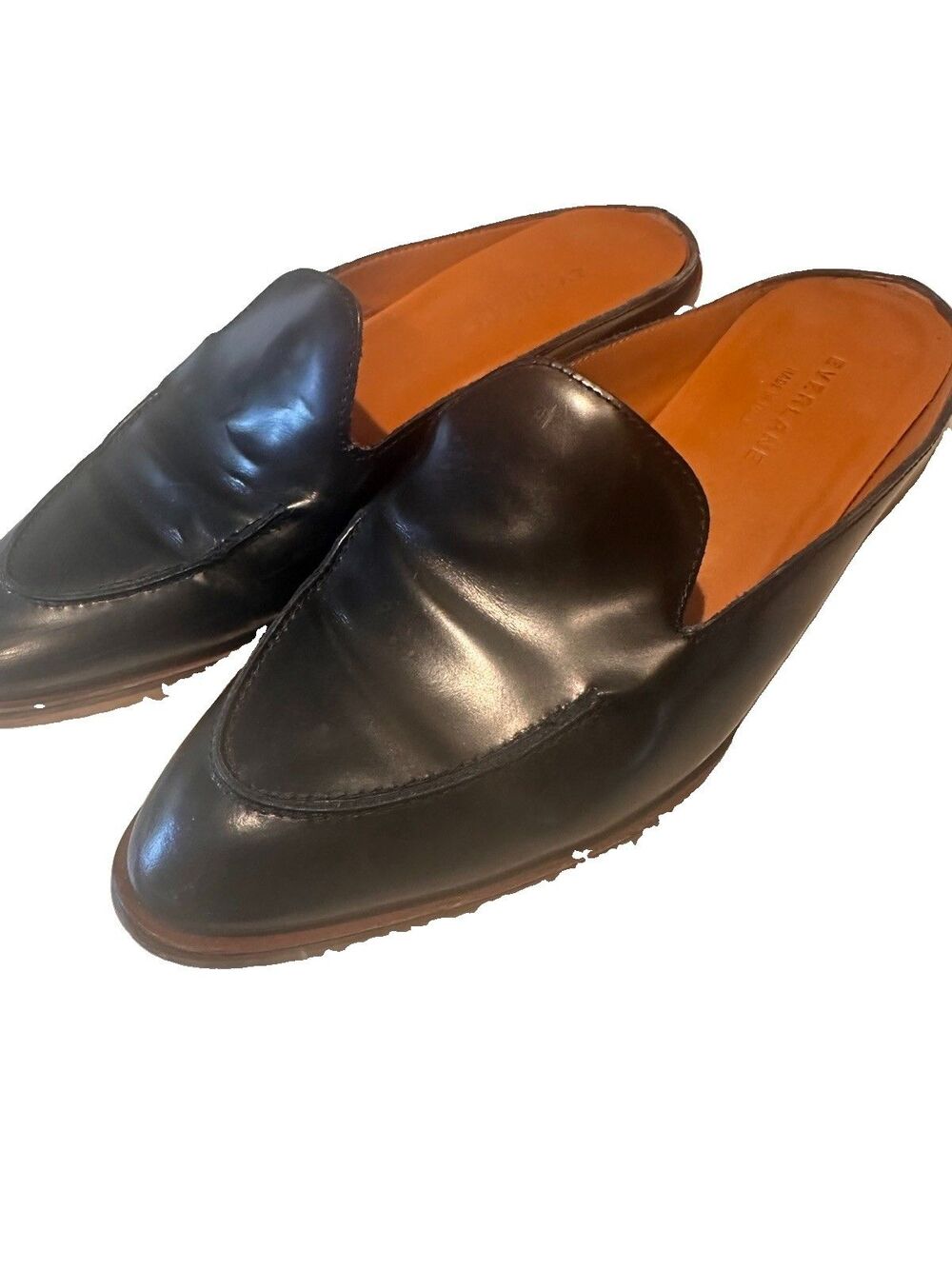Everlane Made In Italy Modern Mules 7.5US Black Leather Low Heel Casual Pointy - Picture 2 of 9